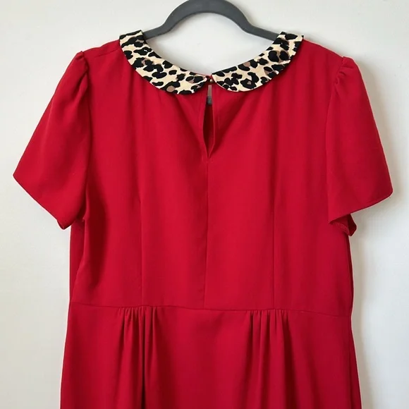 Dorothy Perkins Red Shift Dress with Peter Pan Leopard Collar, size 18UK or 14US - Picture 6 of 10